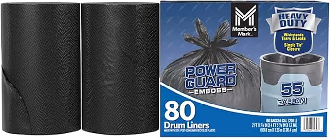 Member Mark Simple Tie Heavy Duty Black Trash Bags 55 gal. 80 ct.