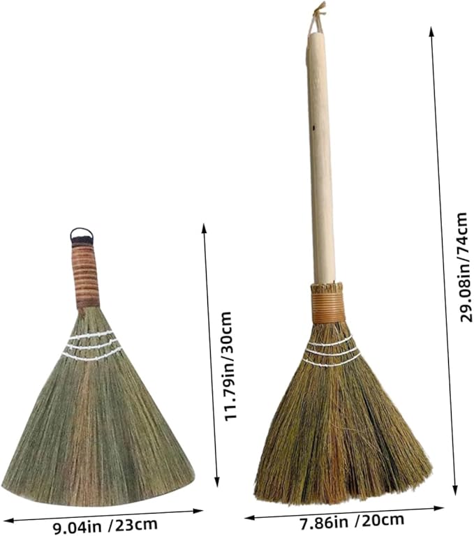2pcs Handmade Soft Brooms with Detachable Handles Rustic Manual Cleaning Brushes for Indoor and Outdoor Home Use Space-Saving Lightweight Design