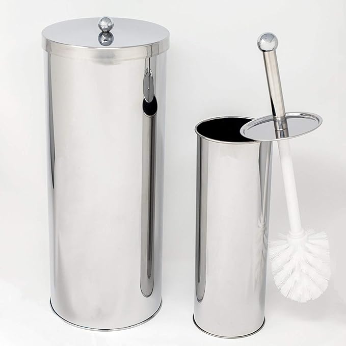 Stainless Steel Toilet Paper Canister and Toilet Brush Case Set (Set of 4)