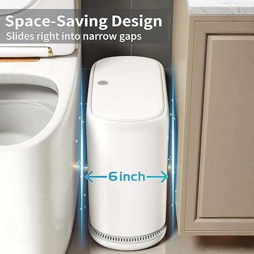 Bathroom Trash Can with Lid 3 Gallon Small Slim Garbage Bin with Auto-Adsorption &amp 75 Bags (5 Rolls) Mini Waste Basket Dog Proof for Bathroom Kitchen Office Bedroom Laundry Toilet Rv Whit