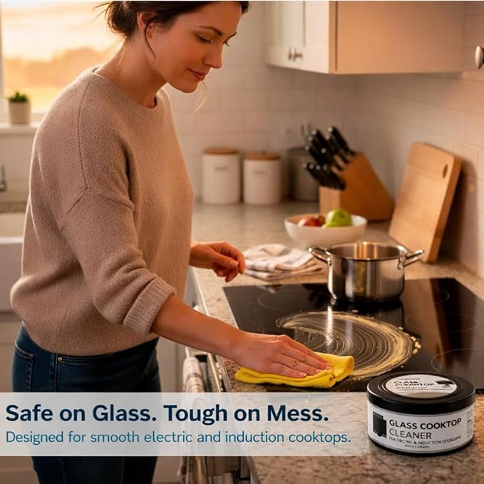 US-based supplier – OEM 12010031 Glass Cooktop Cleaner fits for Electric &amp Induction Bosch Thermador Cooktops – Cooktop Cleaning Cream – Removes Grease Burnt-On Residue &amp Stains (2 12 ounce)