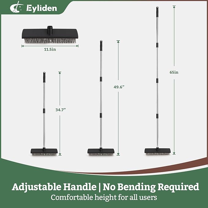 Eyliden Push Broom Heavy Duty Moss Wire Scrub Brush with Stainless Steel Bristles 65 Long Handle Scrubber Brush for Deck Floor Concrete Roof Patio Pool Outdoor Cleaning