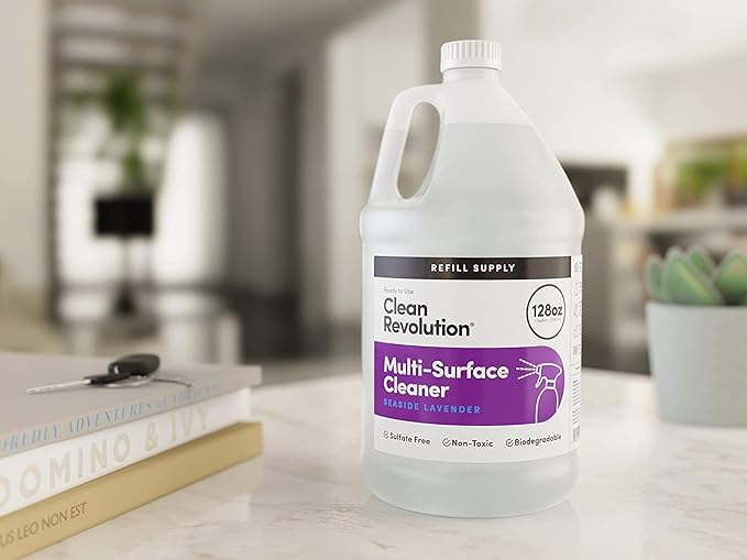 Clean Revolution Multi Surface Cleaner Refill Supply Non-Toxic Eco-Friendly &amp Plant-Based Ready to Use Seaside Lavender 128 Fl Oz (Pack of 4)