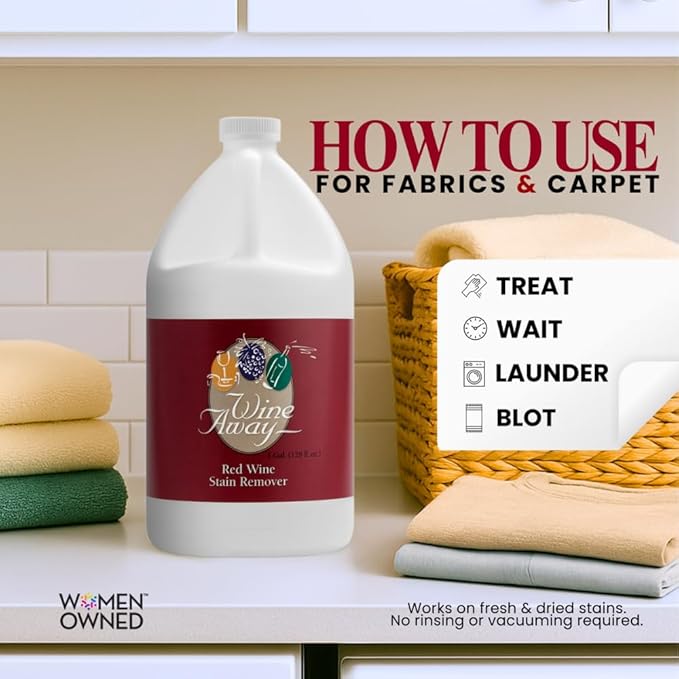 Wine Away Red Wine Stain Remover - Removes Wine Spots - Perfect Fabric Upholstery and Carpet Cleaner Spray Solution - Spray on Stain Wash and Resolve Laundry to Vanish Stain - Citrus Scent - 1 Gallon