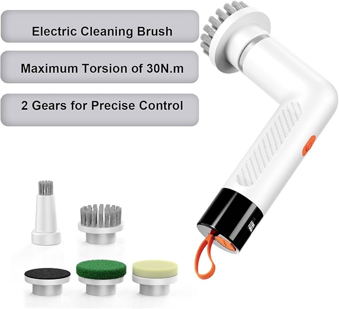 GLOGLOW Scrubber Handhold Automatic ABS Bathroom Brush Cleaner with Lithium Ion Battery Fast for Tub and Tile (White)