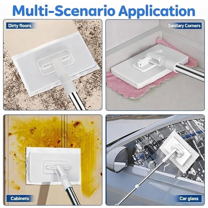 Snap Grip Mini Mop 2026 Disposable Dust Mop with 4 Reusable Cloths Multi Surface Cleaning Flat Dust for Dry Wet Disposable Pads for Kitchen Wall Bathroom Toilet Corners(White 1)