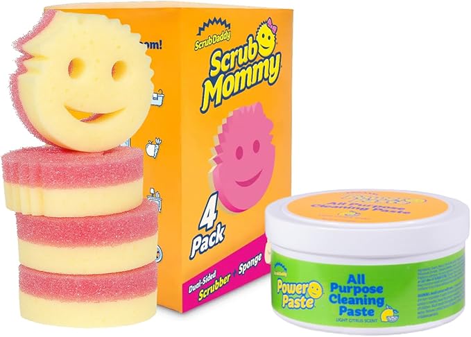 Scrub Daddy Sponges &amp PowerPaste XL Value Pack - 4 Scrub Mommy Multipurpose Dish Sponges &amp PowerPaste XL All-Purpose Cleaning Paste - Scratch-Free Multi-Surface Household Cleaning Supplies Ki