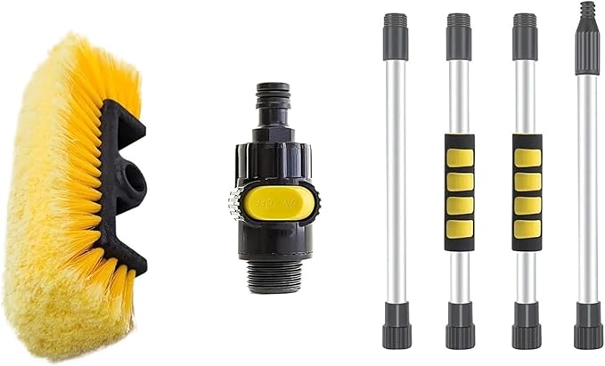 Solar Panel Cleaning Brush Adjustable Car Wash Brush On/off Flow Control Sponge Head Material With Long HandleWater Fed Pole(Yellow)