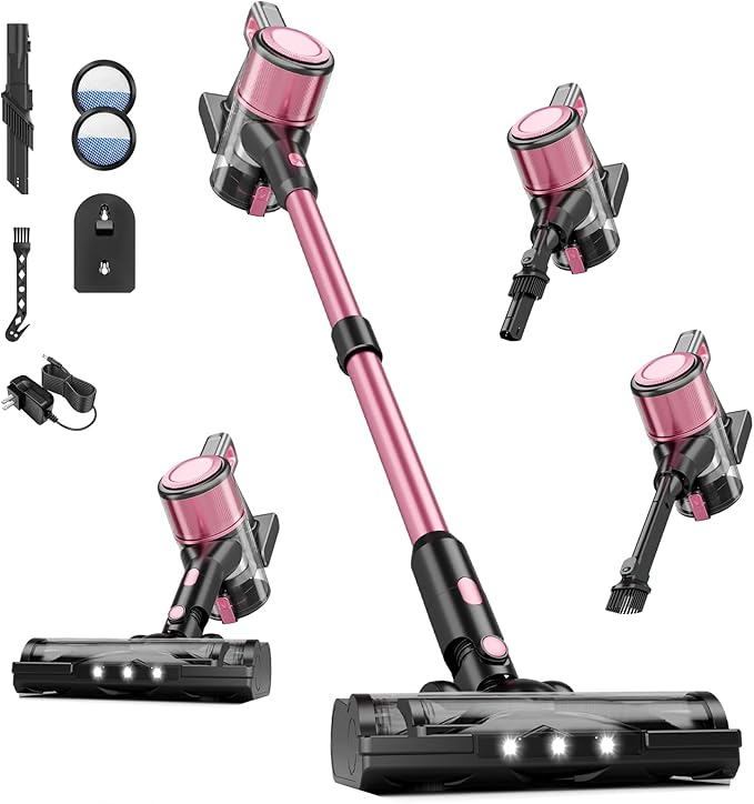 Cordless Vacuum Cleaner 38Kpa Powerful Stick Vacuum Cleaner with 45mins Rechargeable Battery LED Anti-Tangle Brush 8-in-1 Handheld Vacuum Cleaners for Home/Pet Hair/Carpets/Floors N506