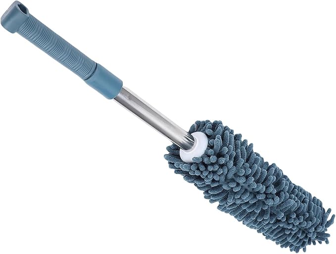 Telescopic Duster with electrostatic adsorption Soft 60 to 80 cm Washable with Flexible Corner Brushes for Easy dust Removal (Navy Blue)