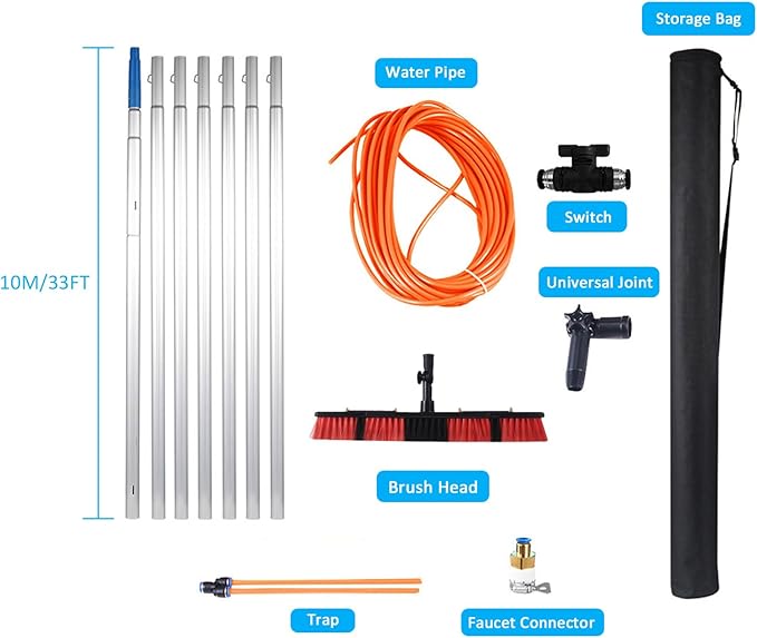 Telescopic Water Fed Window Cleaning Pole Kit for Solar Panel Washing Extendable Brush for Conservatory Roof Cleaning