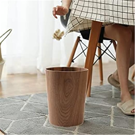 Round Stackable Wastebasket Natural Wood Garbage Recycling Bin for Bathrooms Kitchens Home Offices (Dark Wood)