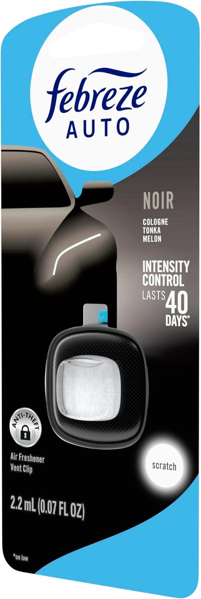 Febreze AUTO Air Freshener Odor-Fighting Automotive Vent Clip Noir Scent 8 Count