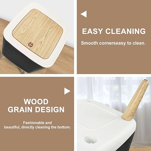 Small Trash Can with Lid Mushroom Seamless Boho Black Brown Mushroom Forest Vintage Mushrooms 2.6 Gallon/10L Garbage Can Waste Bin with Pop-Up Lid Wood Legs Wastebasket for Bathroom Kitchen Bedroom