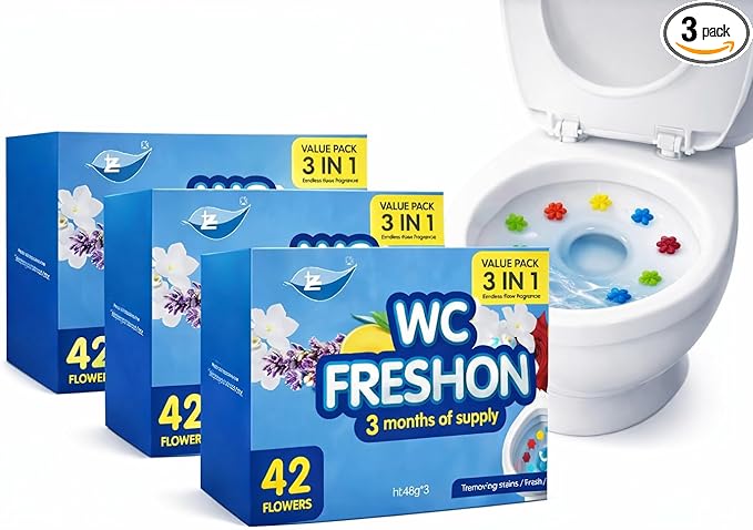LWW Toilet Bowl Gel Stamp Cleaner 42 Long-Lasting Flower Scent Stamps Automatic Toilet Cleaner Gel No-Touch Rim Freshener &amp Deodorizer 3 Pack Up to 3 Months Freshness