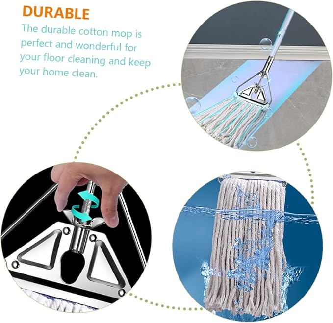 Household Heavy Duty Cotton Mop Wet and Dry Floor Cleaning Tool for Hardwood Tile and Surfaces Absorbent Cotton Mop with Long Non Slip Handle for Efficient Dust