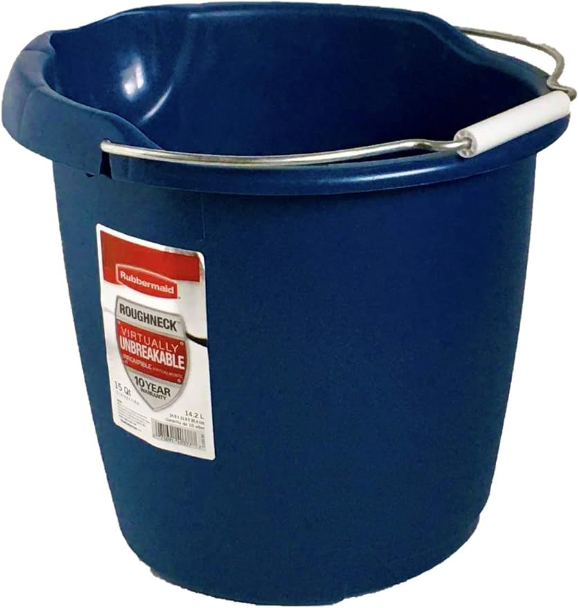 Rubbermaid Commercial Products 15QT Round Bucket Blue Comfortable/Durable Pour Handle Sturdy Pail Bucket for Household Cleaning/Mopping