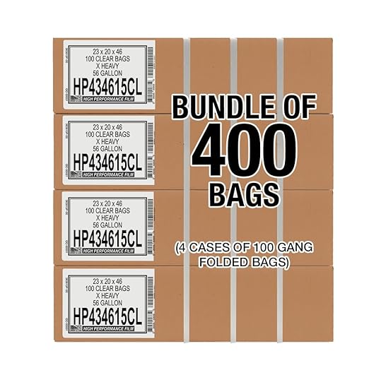 Aluf Plastics 56 Gallon 1.5 MIL (equivalent) Thick Clear Heavy Duty Trash Bags - 43 x 46 - Pack of 400 - for Recycling Kitchen Contractor &amp Outdoor