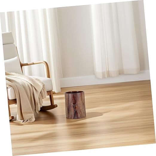NUOBESTY Rustic Wood Grain Trash Can Vintage Uncovered Wastebasket for Home Office Kitchen and Bathroom Stylish Round Design Optimal Capacity for Daily Use Easy to Clean