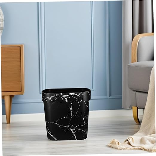 Cabilock Narrow Marble Pattern Trash Can Oval Shaped Plastic Wastebasket for Bathroom Kitchen and Bedroom Lidless Design for Quick Disposal and Elegant Rubbish Bin