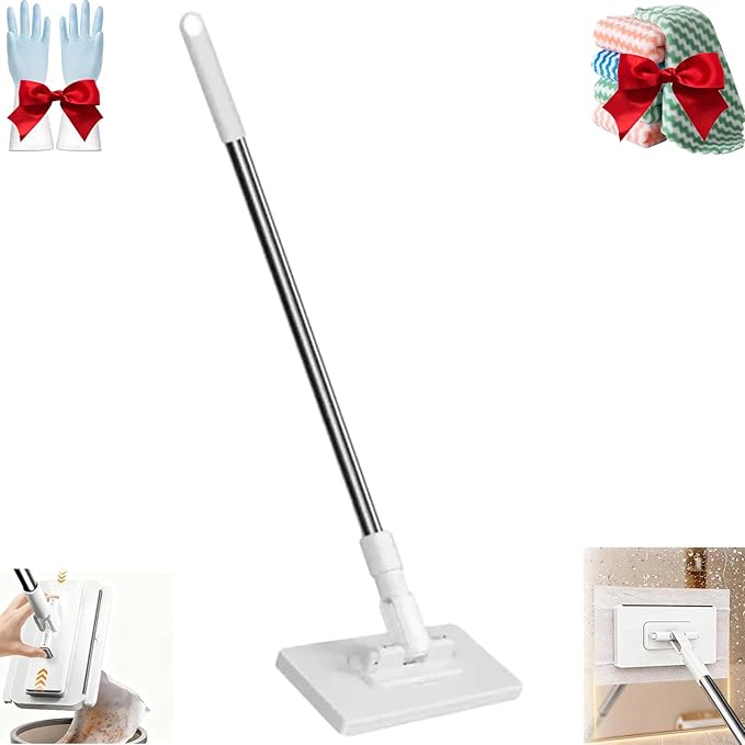 Clip to Grip Mop No-Wash Mop with 8 Reusable Cloths Automatic Cloth Changing Mini Sweeper Mops No-Touch Dirty Cleaning Flat Dust Mops One-Click Disposable Mopstick for Floor (1pcs)