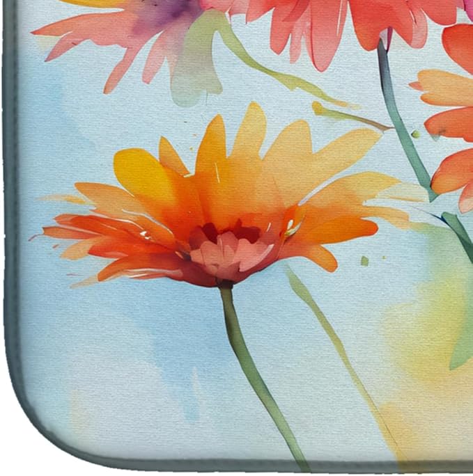 Caroline's Treasures DAC1571DDM Gerbera Daisies in Watercolor Dish Drying Mat Absorbent Dish Drying Mat Pad for Kitchen Counter Dish Drainer Mat for Countertop 14 x 21 Multicolor