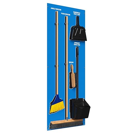 Clean &amp Sweep 5S Shadow Board/Wall Mount Broom Holder 68 x 30 Board 5S Cleaning Station - with Broom and Dustpan Set Included Made in The USA by AccuformNMC Blue/Black PSB716BUBK