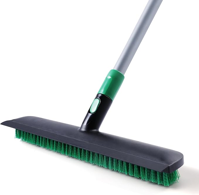 Eyliden X-Large Floor Scrub Brush 2 in 1 Scrape Brushes with Rubber Squeegee | 55.3 Long Handle 15 Wide Stiff Bristle Head | Floor Scrubber for Deck Kitchen Shower Bathroom Tub Tile Patio Wall