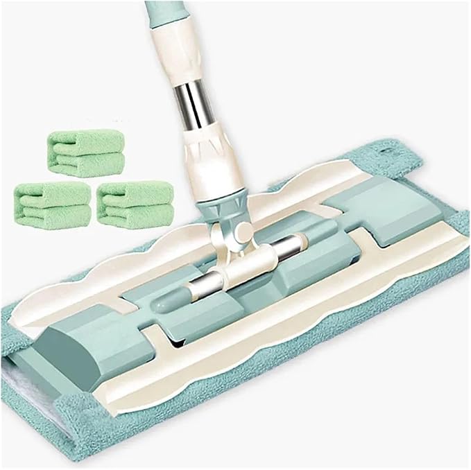 Flat Mop Floor Telescopic with Large Microfiber Pads Spin Mop 360 Degree Handle Home Windows Kitchen Floor Cleaner Wood Tile(Green 4 Mop Cloths)