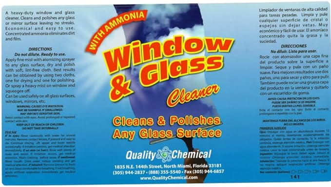 Quality Chemical Window &amp Glass Cleaner - Fortified with Ammonia for Sparkling Film-Free and Dust Resistant Glass Surfaces - Pleasant Fragrance - Ready to Use 128 oz (Pack of 4)