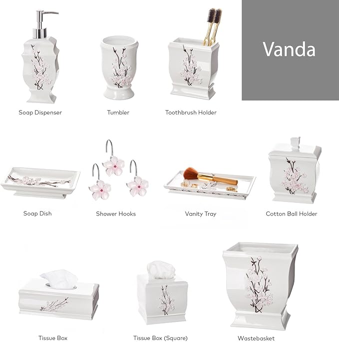 Creative Scents Vanda Rectangle Tissue Box Cover - Decorative Cherry Blossom Tissue Holder for Bathroom - White Tissue Box Holder Rectangular with Durable Bottom Slider - White Bathroom Accessories