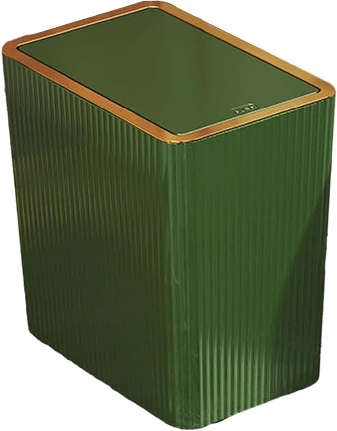 12L Slim Trash Can with Press Lid Green Wastebasket for Bathroom Kitchen Bedroom