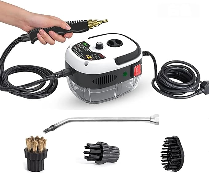 McbeAn Steam Cleaners 2500W Handheld Steam Cleaner with 3 Brush Heads 6-Level Adjustment 3BAR Steam for Home Use Grout Tile Car Detailing Kitchen Bathroom