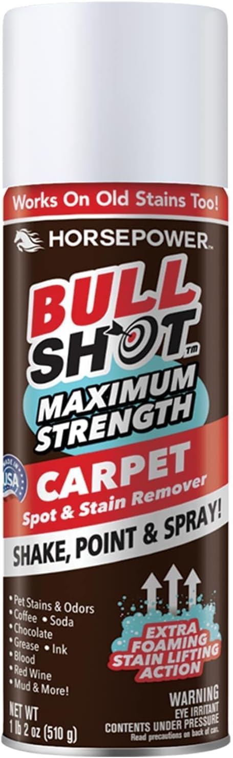 Horsepower Bull Shot MAX Strength Carpet Spot &amp Stain Remover AS-SEEN-ON-TV Made In US Just Point &amp Spray Stain-Lifting Foam Action Pet Stains &amp Odors Coffee Wine New &amp Old Sta