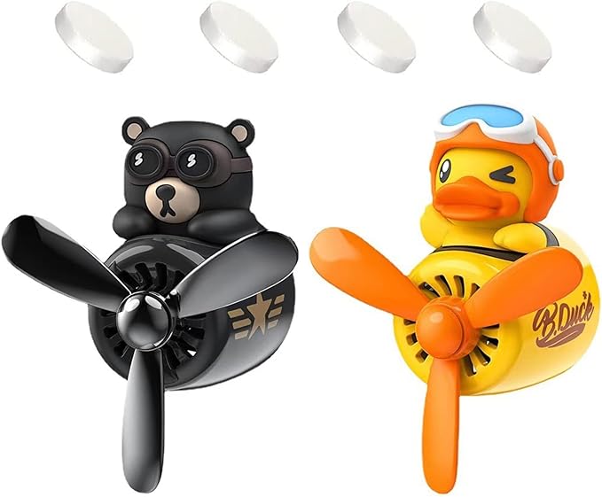 2 Pieces Car Air Fresheners Cute Bear Pilot Car Diffuser Propeller Air Outlet Vent Fresheners Suitable for Automotive Interior Decoration (Bear+Duck)