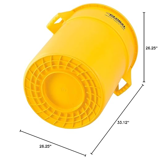 Global Industrial Commercial Round Trash Can 55 Gallon Capacity Plastic Garbage Can Indoor and Outdoor Utility Trash Can Yellow 26-1/4W x 33-1/8H No Lid