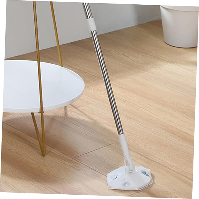 Retractable Long Handle Dust Mop with Rotatable Triangular Microfiber Pad No-wash Hands-Free Dust Removal Floor Cleaning Mop for Home Use White Extendable Handle