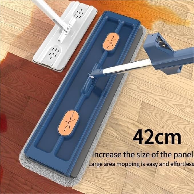 Large Flat Mop 360 Rotation Flat Mops with Microfiber Washable Pads Wet and Dry Use EVA Wiper Strip for TileHardwoodWindows 12027(White)