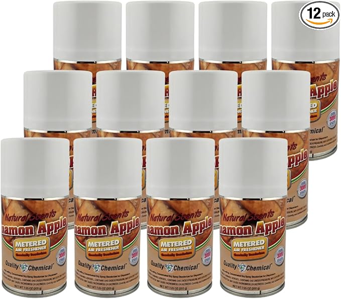 Quality Chemical Metered Aerosol Fragrance Refill Can - For Automatic Air Freshener Spray Automatic Refill - Cinnamon Apple 7.25 oz (Pack of 12)