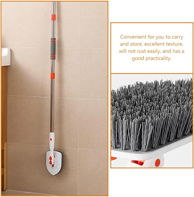 Grout Brush and Shower Floor Scrubber Set with Long Handle Hard Bristle and Fiber Cloth for Bathroom Tile and Tub Cleaning Multipurpose Bathroom Scrub Brush Kit for Stain Removal