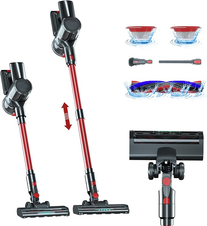 VEAVON House Cordless Vacuum Cleaner Lightweight Stick Cleaner 6-in-1 46KPa Powerful Suction for All Home 300W 45 Min Runtime GreenLight Dust Detection for Carpets Handheld Cleaner Car Accessories