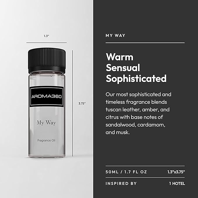 Aroma360 - My Way Fragrance Oil Blend - Hotel Inspired for Luxury Essential Oil Diffusers - Aromatherapy Scent Diffuser - Lush Sandalwood Warm Cedar and Delicate Florals - 50ML