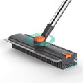 Floor Scrub Brush with Long Handle Length Adjustable 3 in 1 Heavy-Duty Stiff 90° Bristle Floor Scrubber Broom with Squeegee Cleaning Brush for Bathroom Garage Kitchen Tile Deck &amp Patio (Gray
