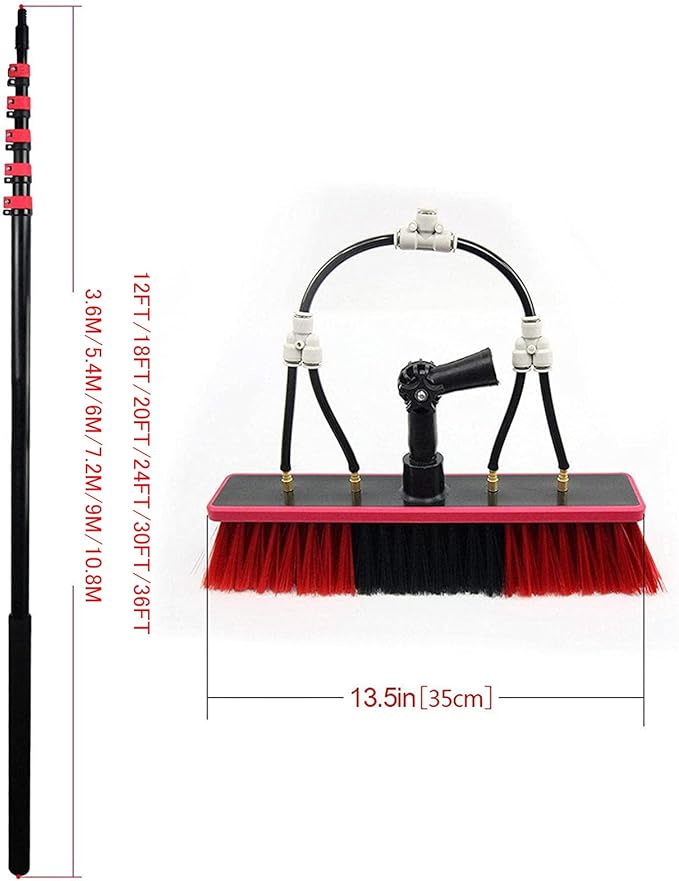 Window Cleaning Brush Photovoltaic Panel Cleaning Brush Glass Cleaning Brush Water Fed Pole Kit Solar Panel Water Spray Cleaning Brush Washing Equipment/24Ft/7.2M