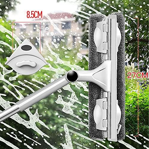 Rotating Glass Cleaning Mop Telescopic High Rise Window Cleaner Silicone Scraper Long Handle Fiber Scrubber