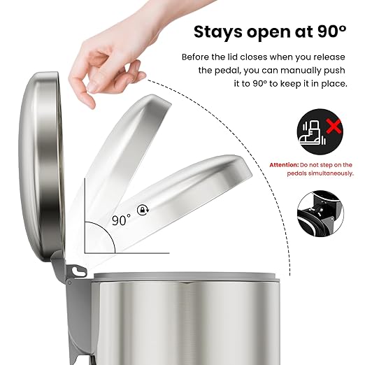 mVm Trash Can Set 3.2 Gallon(12L)+0.8 Gallon(3L) Kitchen Bathroom Trash Cans Combo Step Round Brushed Stainless Steel Garbage Can with Lid Anti-FingerprintSoft-Closefor Home Office(Silver)