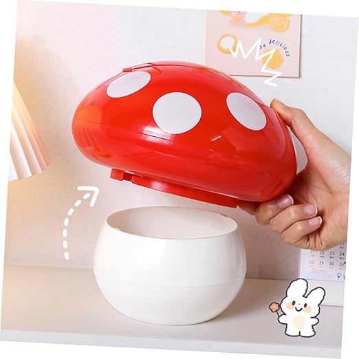 Luxshiny 2Pcs Cute Mushroom Desktop Trash Can Litter Bin with Lid Space Saving Wastebasket for Office Kitchen Bedroom Easy to Clean No Odor Home Decor