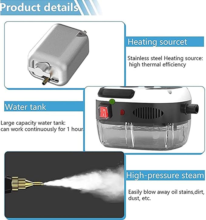 2500w 220v High Pressure Steam Cleaner Upholstery Cleaner Machine Hand Held Portable Steam Cleaning Machine Automatic Pumping for Car Seat (Red)
