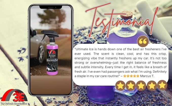 3E Ultimate Ice Scent Air Freshener Deodorizer and Odor Eliminator Ready-to-Use fragrance All Natural | Great for Cars Trucks SUVs RVs &amp More (128 oz) 1 Gallon Made in the USA