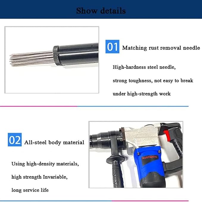 1100W Electric Needle Derusting 4500bpm Hand-Held Needle Scaler Rust Removal Cleaning Machine Remover Welding Slag Cleaner for Metalworks Boat Deck